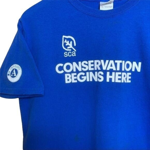 Basic Tee Shirt SCA Conservation Begins Here Americorps Volunteer Blue Youth XL - Picture 2 of 8